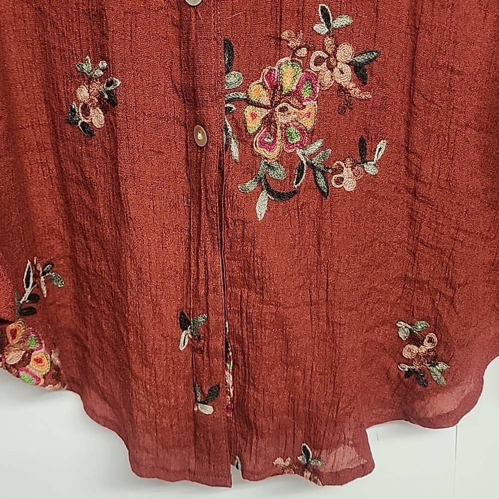 Olive Hill Floral Embroidered Button-Up Bohemian Garedencore Gorgeous XL Blouse - Picture 5 of 11